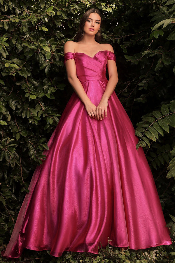Organza Off Shoulder Sweetheart Metallic Glow A-line Skirt Long Prom & Ball Dress-0