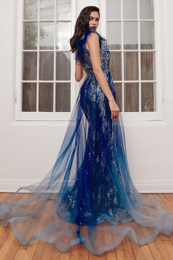 One Shoulder Ruffled Strap Sequin Bodice Long Prom & Bridesmaid Dress CDJ851-2