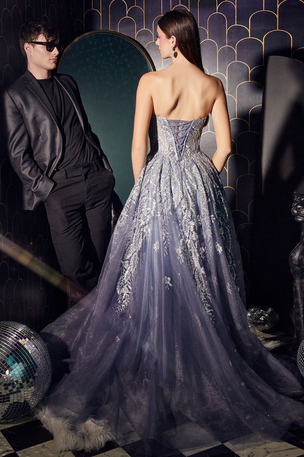 Strapless Layered Tulle Glittery Sweetheart Embroidered Bodice A-line Long Prom & Ball Dress CDJ852-5
