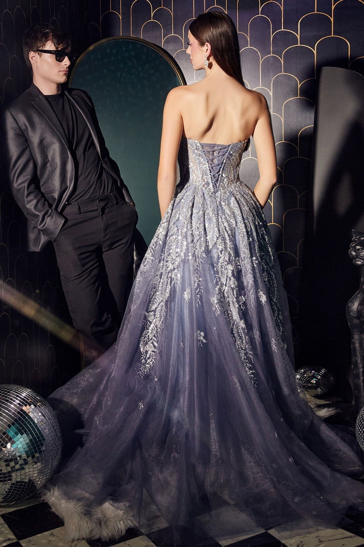Strapless Layered Tulle Glittery Sweetheart Embroidered Bodice A-line Long Prom & Ball Dress CDJ852-5