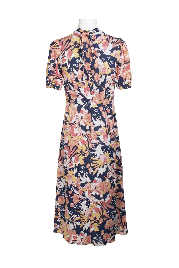 Julia Jordan High Neck Zipper Back Slit Side Floral Print Polyester Midi Dress-2