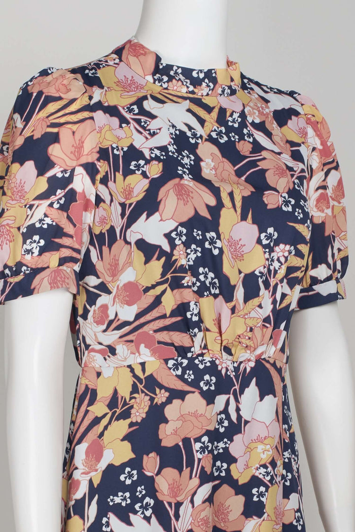 Julia Jordan High Neck Zipper Back Slit Side Floral Print Polyester Midi Dress-3