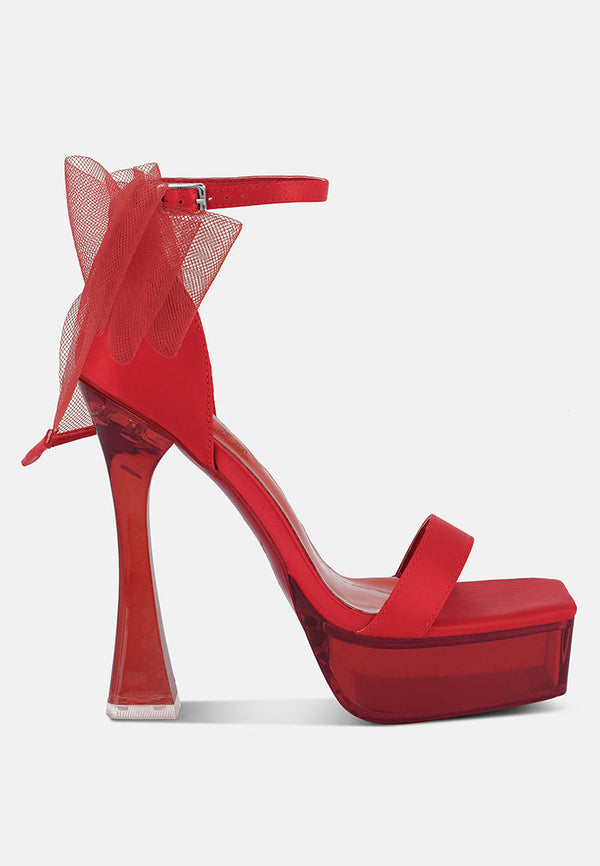 Kiri Satin Clear High Heeled Bow Sandals-5