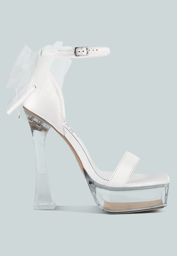 Kiri Satin Clear High Heeled Bow Sandals-0
