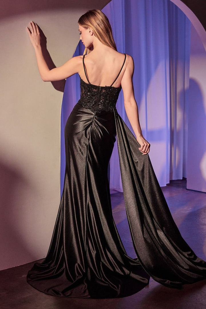 Satin Pleated Fitted Gown-3