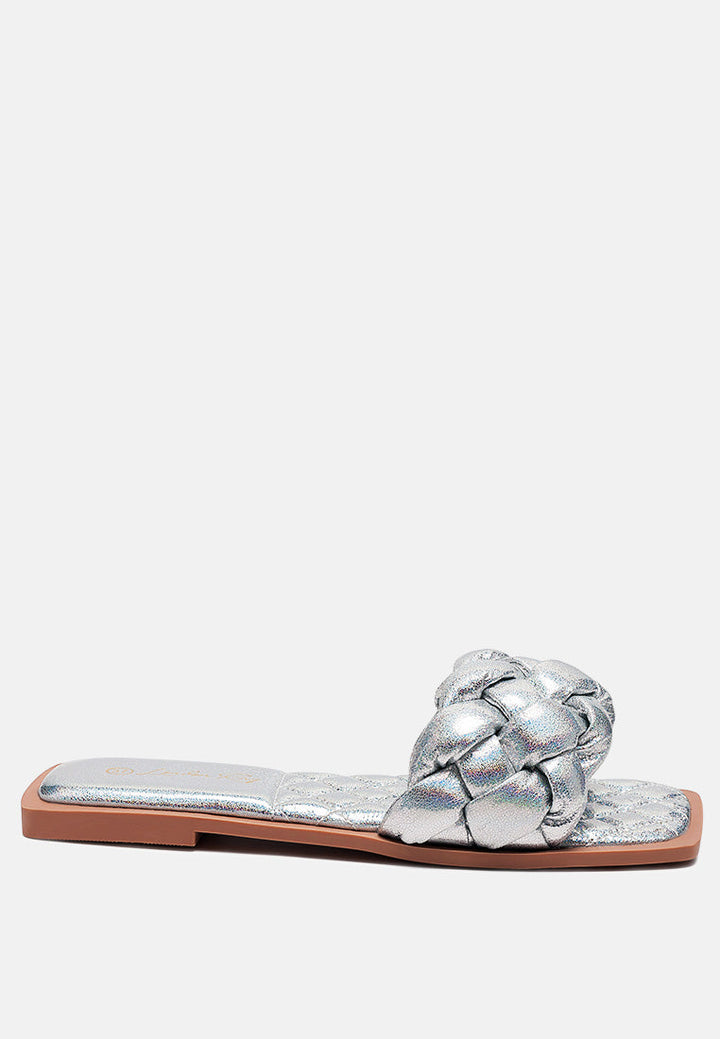 Marcue Patent Pu Quilted Slides In Woven Straps-0