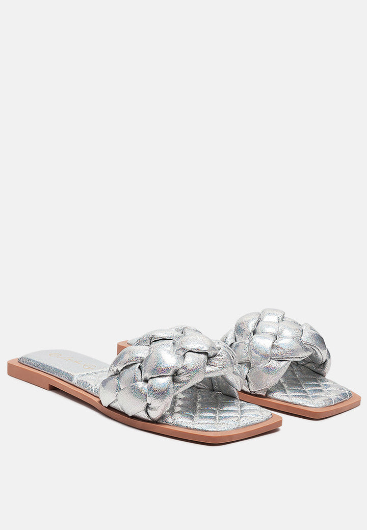 Marcue Patent Pu Quilted Slides In Woven Straps-1