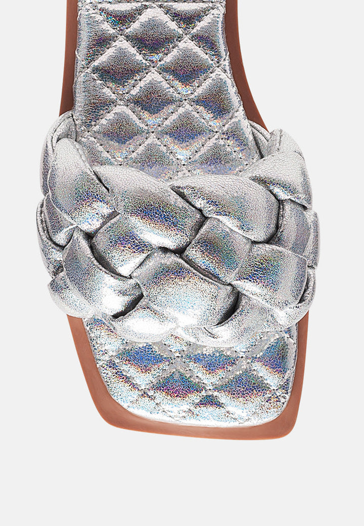 Marcue Patent Pu Quilted Slides In Woven Straps-2