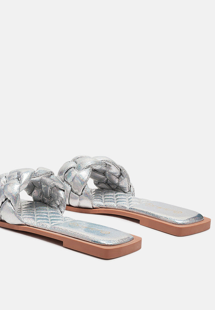 Marcue Patent Pu Quilted Slides In Woven Straps-3