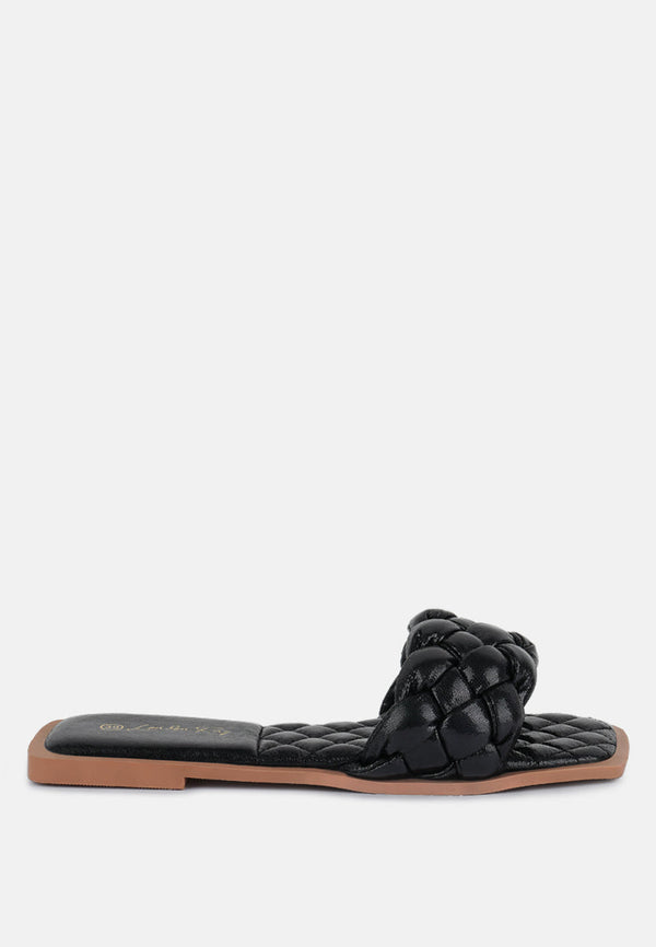 Marcue Patent Pu Quilted Slides In Woven Straps-5