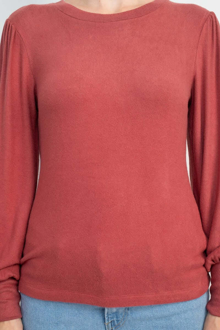 Catherine Malandrino Crew Neck Long Sleeve Elastic Cuff’s Solid Knit Top-3