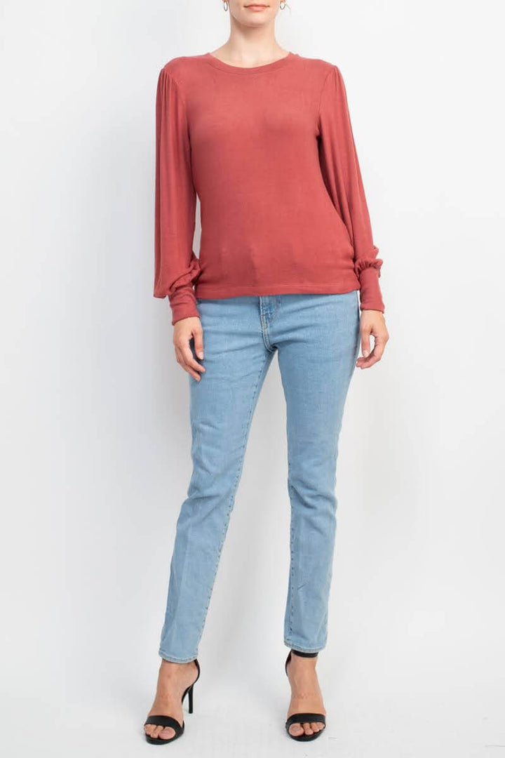 Catherine Malandrino Crew Neck Long Sleeve Elastic Cuff’s Solid Knit Top-4
