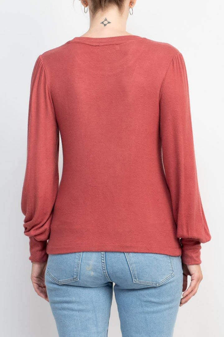 Catherine Malandrino Crew Neck Long Sleeve Elastic Cuff’s Solid Knit Top-2