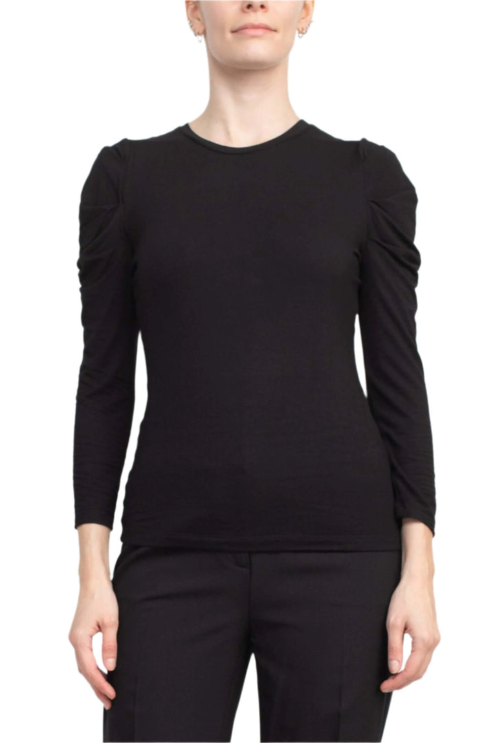 Catherine Malandrino Crew Neck Long Sleeve Ruched Shoulder Solid Knit Top-2