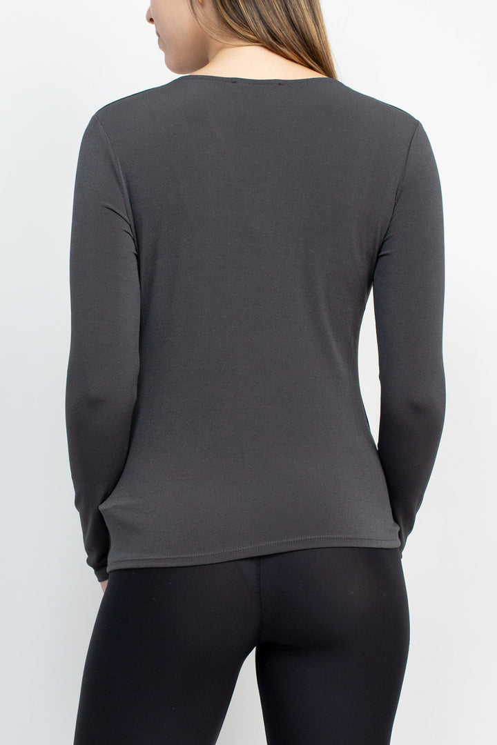 Catherine Malandrino Asymmetrical Cutout Neck Long Sleeve Solid Crepe Top-2