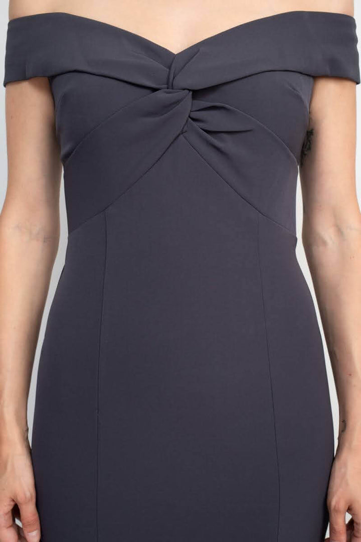 Aidan Mattox Off-Shoulder Crossed Front Zipper Back Mermaid Solid Crepe Dress-3