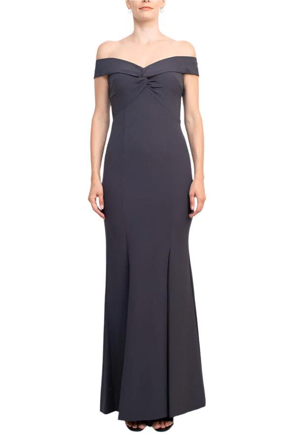 Aidan Mattox Off-Shoulder Crossed Front Zipper Back Mermaid Solid Crepe Dress-0