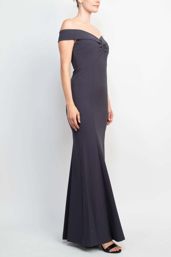 Aidan Mattox Off-Shoulder Crossed Front Zipper Back Mermaid Solid Crepe Dress-1