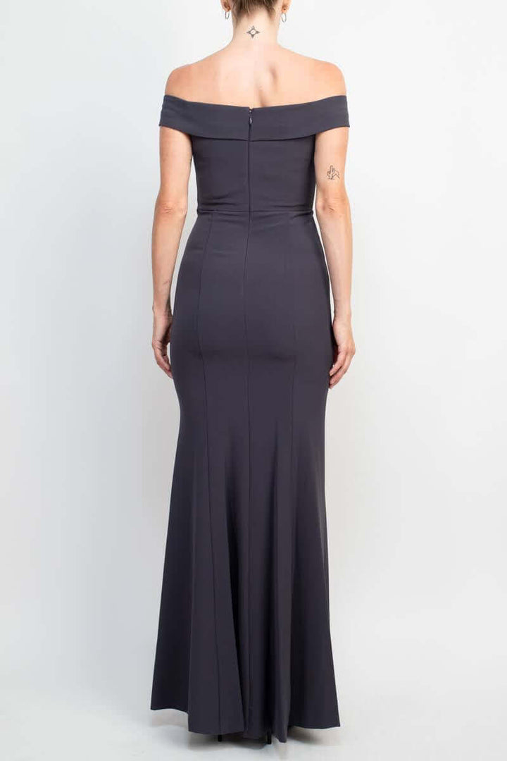 Aidan Mattox Off-Shoulder Crossed Front Zipper Back Mermaid Solid Crepe Dress-2