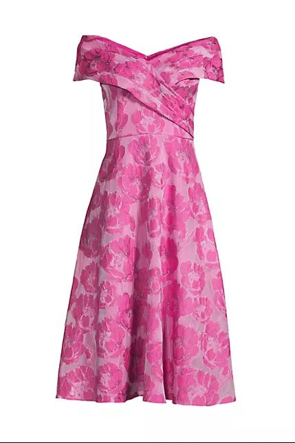 Aidan Mattox Floral Jacquard Off-The-Shoulder Midi-Dress-4