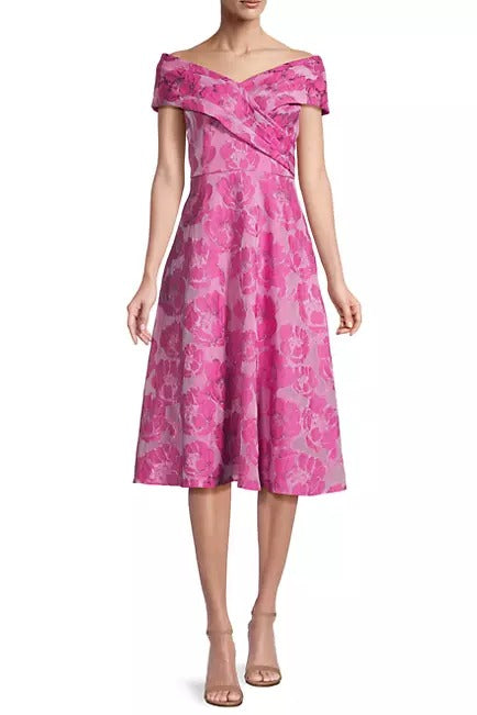 Aidan Mattox Floral Jacquard Off-The-Shoulder Midi-Dress-0