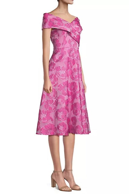 Aidan Mattox Floral Jacquard Off-The-Shoulder Midi-Dress-1