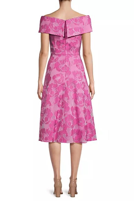 Aidan Mattox Floral Jacquard Off-The-Shoulder Midi-Dress-2