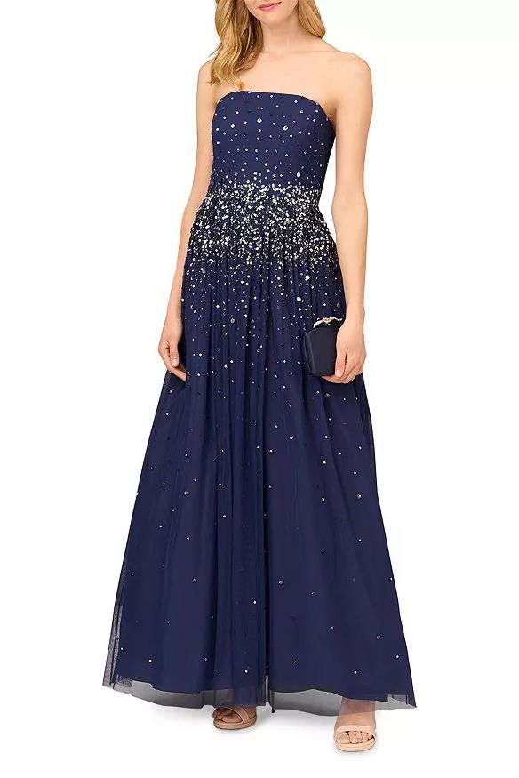 Aidan Mattox Beaded Strapless Ball Gown with Removeable Beaded Cape-2