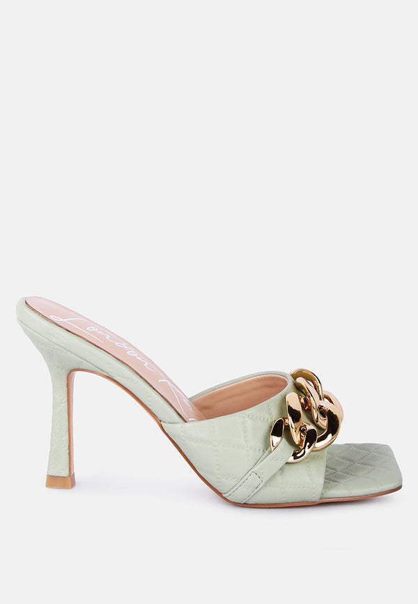 Mermaid Quilted Metallic Chain Embellished Sandals-0
