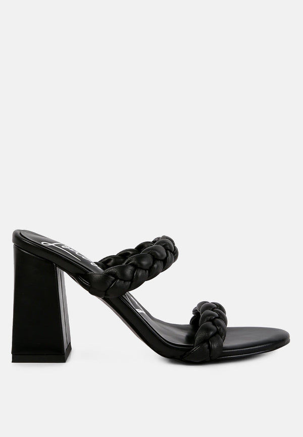 Mi Amor Braided Strap Triangular Block Heels Sandals-5