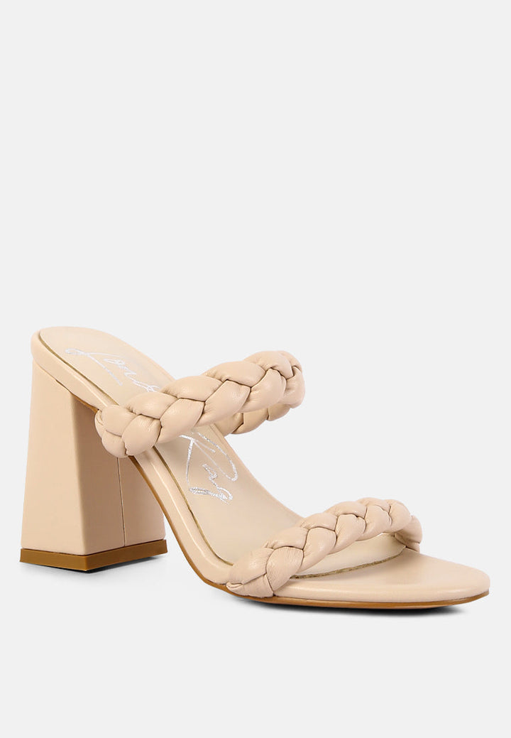 Mi Amor Braided Strap Triangular Block Heels Sandals-1
