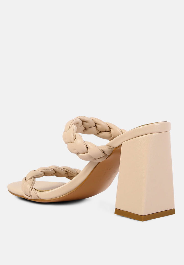 Mi Amor Braided Strap Triangular Block Heels Sandals-2