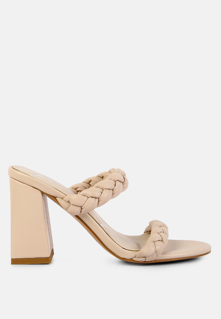 Mi Amor Braided Strap Triangular Block Heels Sandals-0