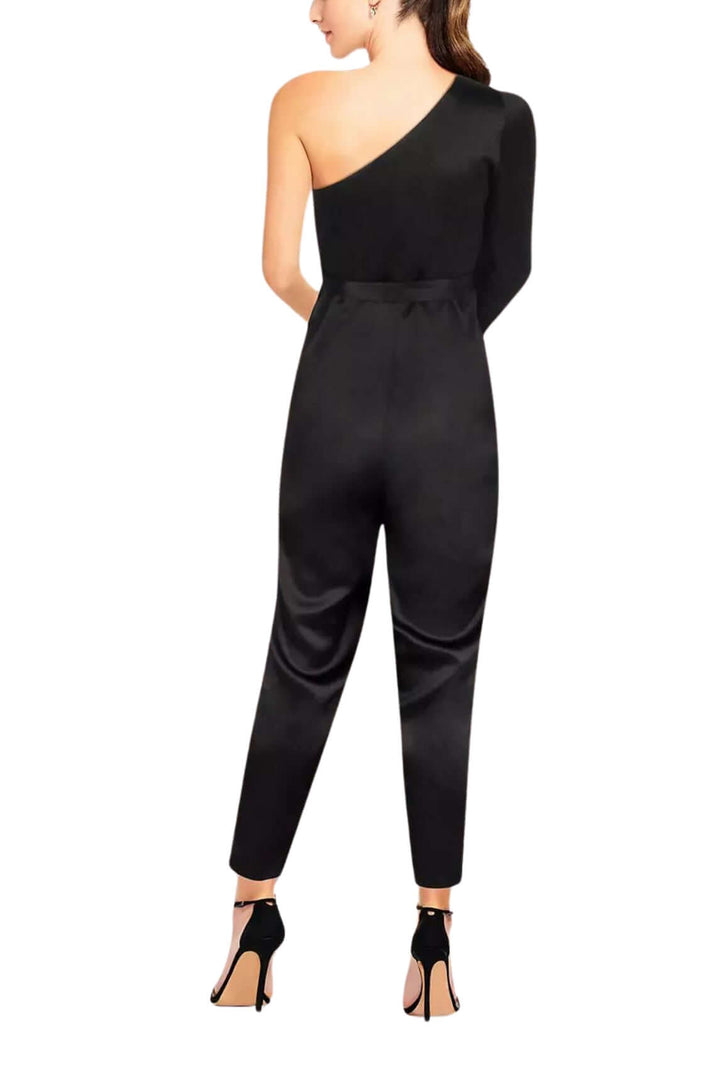 Aidan by Aidan Mattox Asymmetrical Shoulder Slit Long Sleeve Tie Side Functional Pocket Concealed Ziipper Side Satin Jumpsuit-1