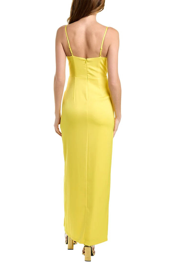 Aidan Mattox V-Neck Sleeveless Draped Front Slit Front Solid Zipper Back Satin Gown-3