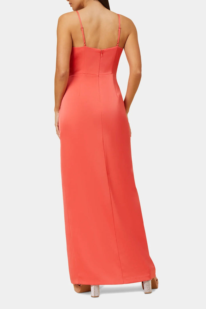 Aidan Mattox V-Neck Sleeveless Draped Front Slit Front Solid Zipper Back Satin Gown-1