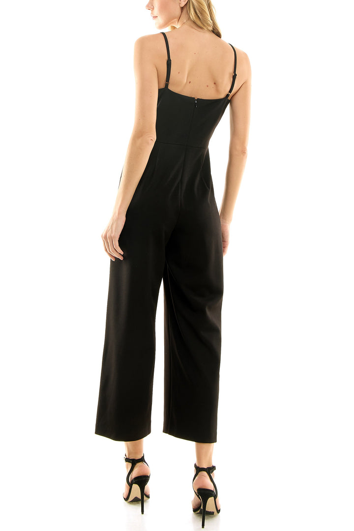 Nicole Miller Spaghetti Strap Zipper Back Solid Crepe Jumpsuit-2