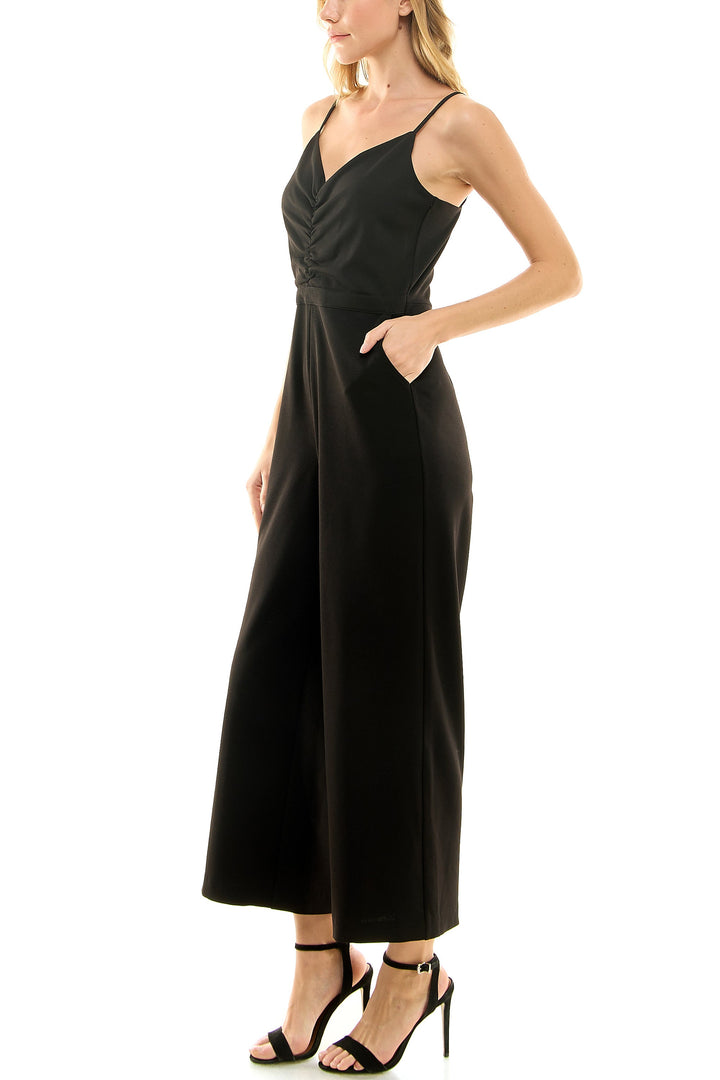 Nicole Miller Spaghetti Strap Zipper Back Solid Crepe Jumpsuit-1