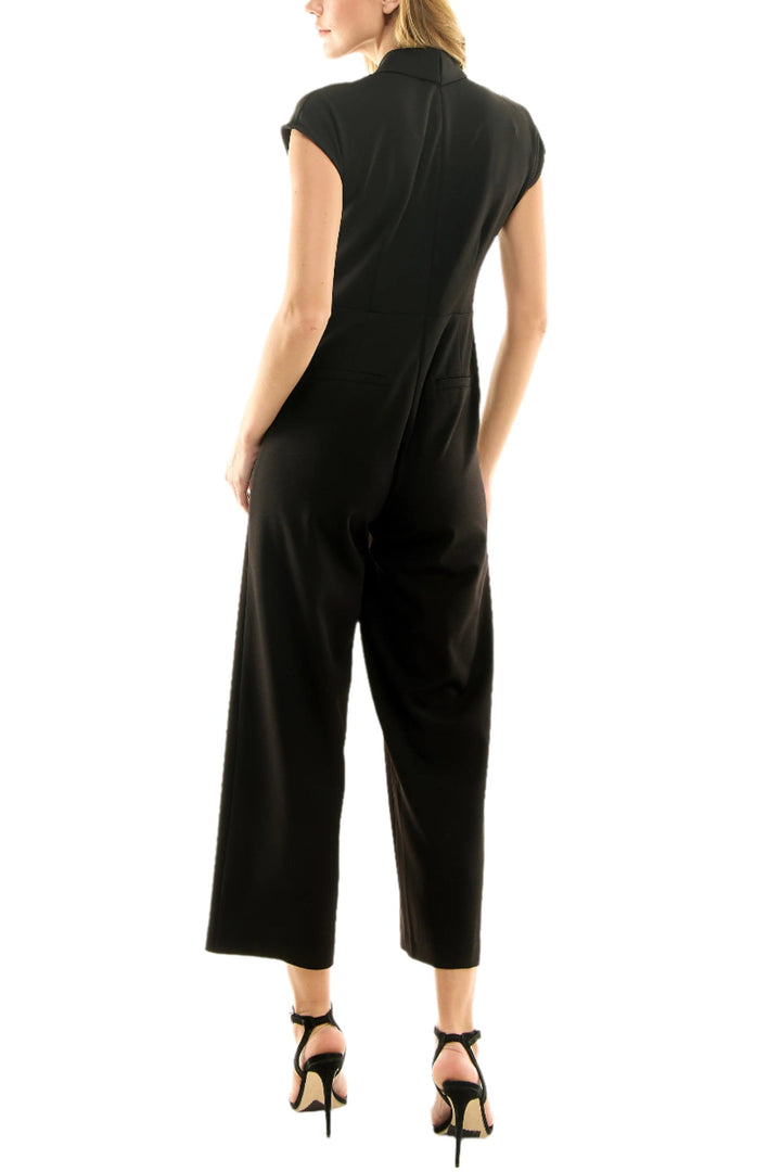 Nicole Miller V-Neck Cap Sleeve Gathered Front Solid Scuba Jumpsuit-2