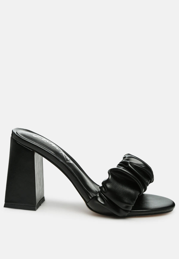 Noie Ruched Strap Block Heel Sandals-5