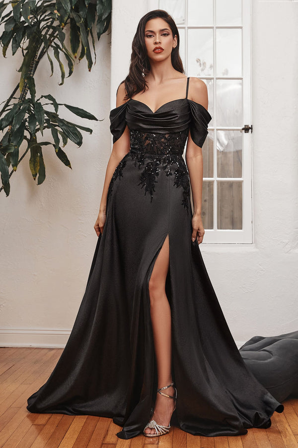 Satin Off The shoulder Sweetheart Neck Bodice A-Line Long Prom & Bridesmaid Dress CDOC012-0