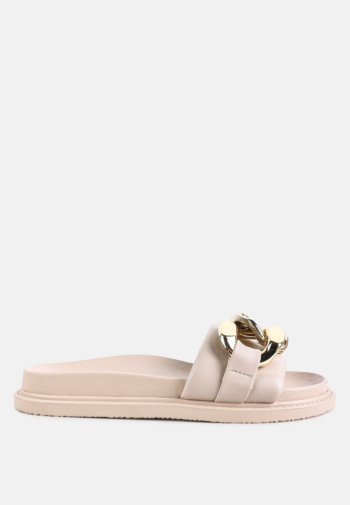 Onyx Metal Chain Slider Flats-0