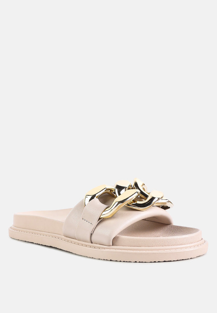 Onyx Metal Chain Slider Flats-1