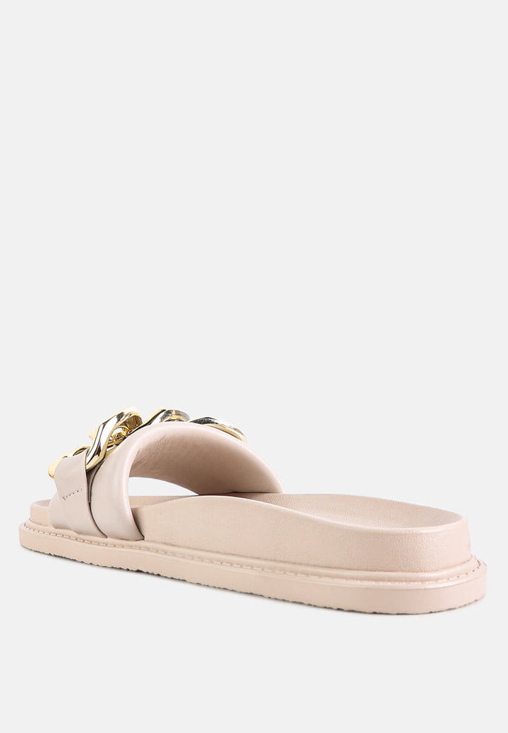 Onyx Metal Chain Slider Flats-2