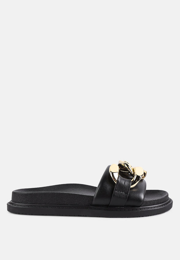 Onyx Metal Chain Slider Flats-5