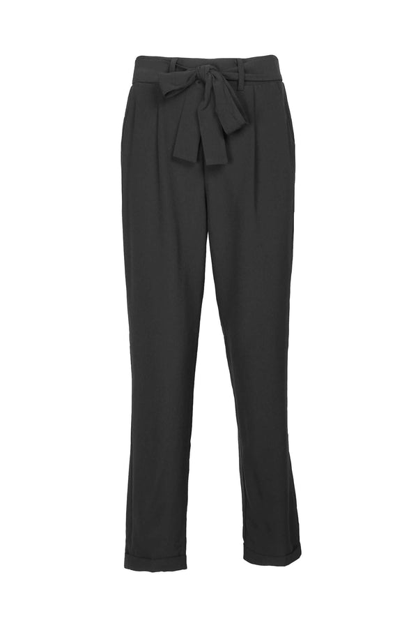 Premise Mid Waist Belt Hoop Tie Waist Pockets Solid Stretch Crepe Pants-0