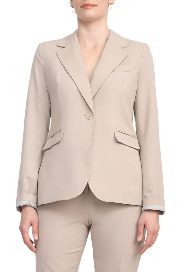 Philosophy Lapel Collar Rolled Long Sleeve Detail Single Button with Flap Pockets Woven Jacket-0