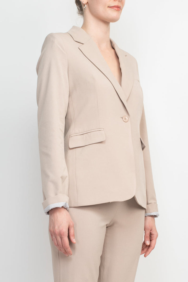Philosophy Lapel Collar Rolled Long Sleeve Detail Single Button with Flap Pockets Woven Jacket-2