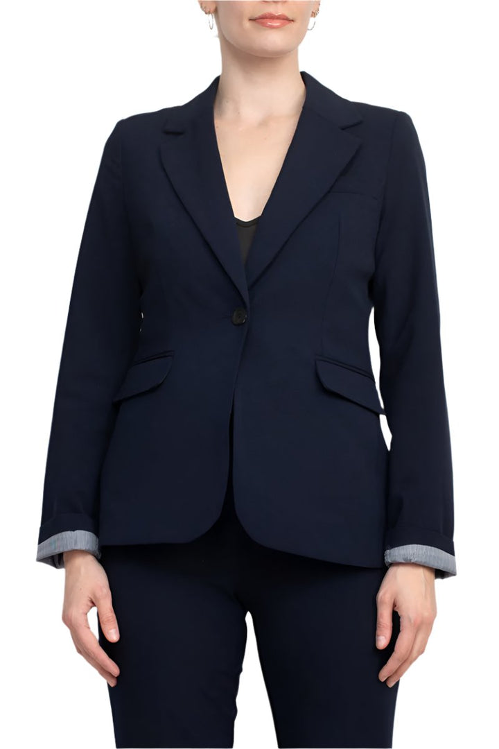 Philosophy Lapel Collar Rolled Long Sleeve Detail Single Button with Flap Pockets Woven Jacket-1
