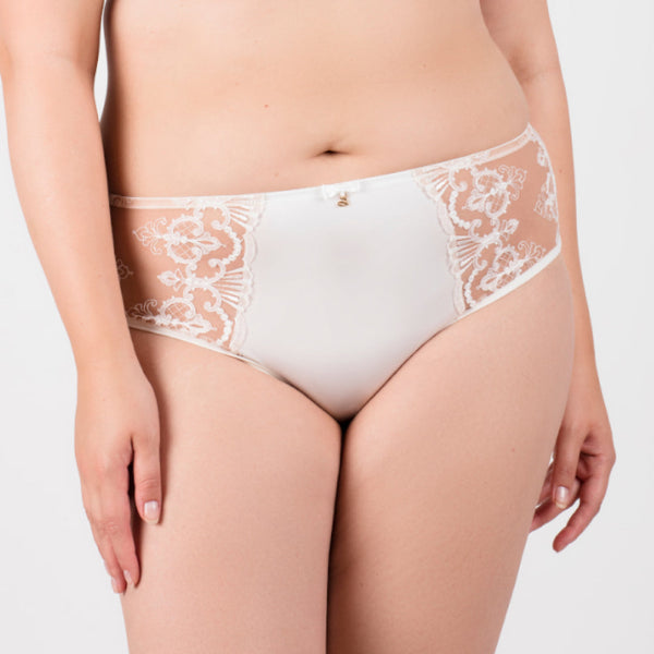 Sheer Mesh Tulle Embroidered Brief Panty Perla Ivory-0